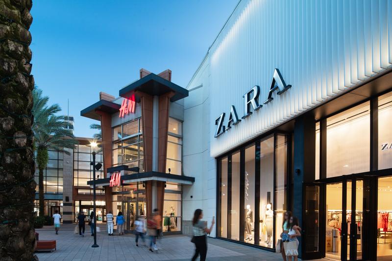 Zara storefront exterior at dusk — The Florida Mall, Orlando FL