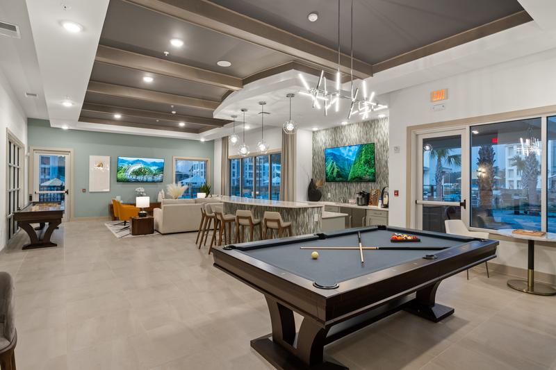 Game room with billiards table — Sanctuary at Daytona apartments, Daytona Beach FL
